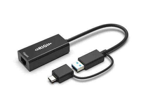 Origin Storage USB3.0 or USB-C (with USB-C male to USB3.0 female adapter) to RJ45 Gigabit Adapter