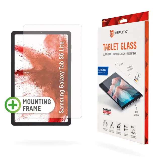 Displex Tablet Glass (9H) for Samsung Galaxy Tab S6 Lite, Eco Mounting Frame, unbreakable, ultra-slim, invisible