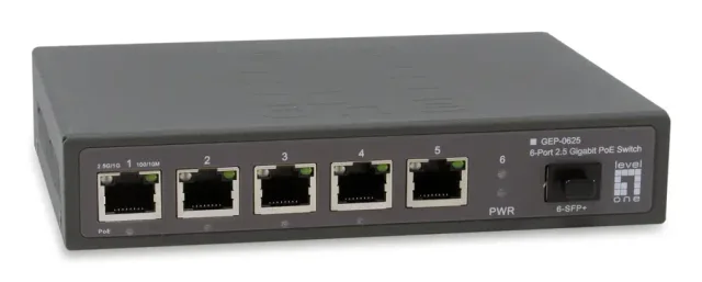 LevelOne GEP-0625 network switch Unmanaged 2.5G Ethernet (100/1000/2500) Power over Ethernet (PoE) Black
