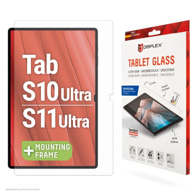 Displex Tablet Glass (9H) for Samsung Galaxy Tab S10 Ultra/S11 Ultra, Eco Mounting Frame, unbreakable