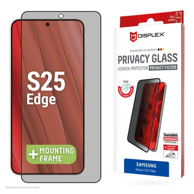 Displex Privacy Screen Protector (10H) for Samsung Galaxy S25 Edge, Eco Mounting Frame, Privacy Filter
