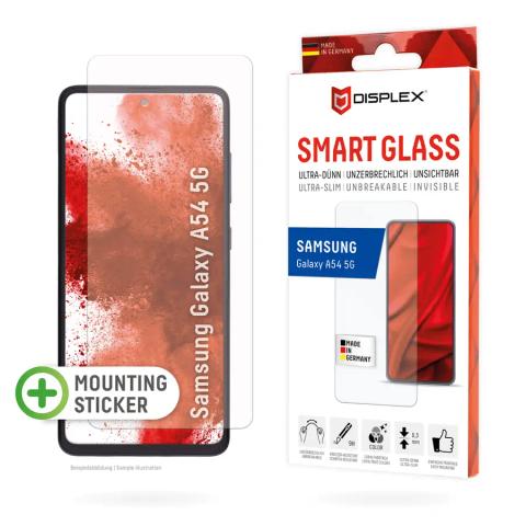 Displex Smart Glass (9H) for Samsung Galaxy A54 5G, Mounting Sticker, unbreakable