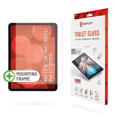 Displex Tablet Glass (9H) for Apple iPad 10,9" (10. Gen., 2022)/11" (2025), Eco Mounting Frame, unbreakable