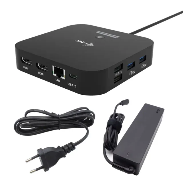 i-tec USB-C Dual HDMI Docking Station with Power Delivery 100 W + Universal Charger 100W Wired USB 3.2 Gen 2 (3.1 Gen 2) Type-C Black