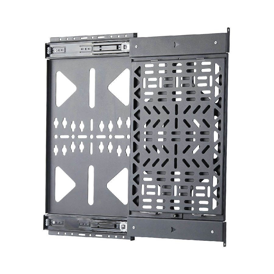 StarTech.com Slide-Out AV Component Storage Panel, Cable Box and Accessories Mounting, 22lb (10kg) Max, Behind-TV Media Wall Mount, Sliding Design for Easy Access