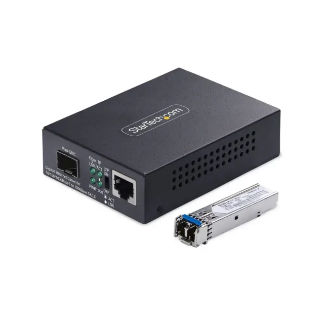 StarTech.com Single-Mode (SM) LC Fiber Media Converter for 10/100/1000 Networks, Standalone Gigabit Ethernet to Fiber Converter, 20km - TAA
