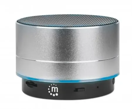 Manhattan Metallic Bluetooth Speaker, Splashproof, Range 10m, microSD card reader, Aux 3.5mm connector, USB-A charging cable included (5V charging), Silver, Three Years Warranty