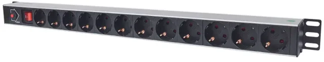 Intellinet Vertical Rackmount 12-Output Power Distribution Unit (PDU), EU CEE 7/3 Outlets, With On/Off Switch and Overload Protection, Built-in 1.8m Power Cord with EU CEE 7/4 Plug