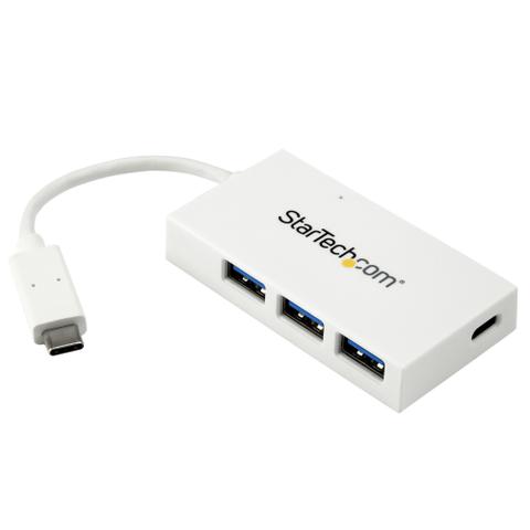StarTech.com 4 Port USB C Hub with 1x USB-C & 3x USB-A Ports (SuperSpeed 5Gbps) - USB Bus Powered - Portable/Laptop USB 3.0 Adapter Hub - USB 3.1 Gen 1/USB 3.2 Gen 1 Type-C Hub - White~4 Port USB C Hub with 1x USB-C & 3x USB-A Ports (SuperSpeed 5Gbps) - USB Bus Powered - Portable/Laptop USB 3.0 Adapter Hub - USB 3.2 Gen 1 Type-C Hub - White