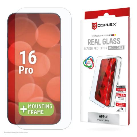 Displex Screen Protector + Case for Apple iPhone 16 Pro, Eco Mounting Frame, scratch resistant