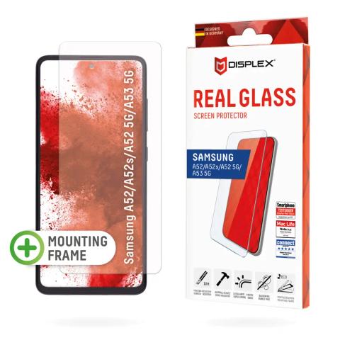 Displex Screen Protector (10H) for Samsung Galaxy A52/A52(s) 5G/A53 5G, Eco Mounting Frame, Tempered Glass, scratch resistant protective film, case friendly