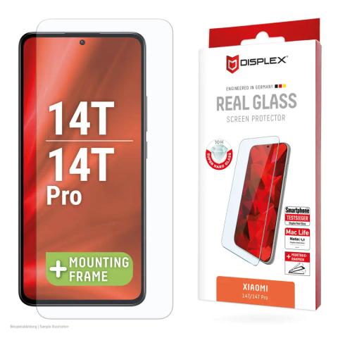 Displex Screen Protector (10H) for Xiaomi 14T, 14T Pro, Eco Mounting Frame, scratch resistant