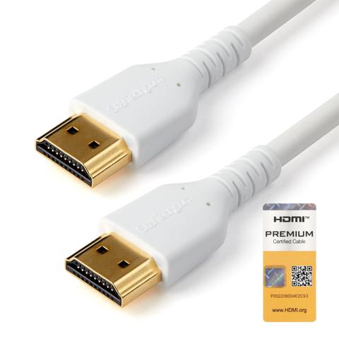 StarTech.com 6ft (2m) Slim HDMI 2.0 Cable, Flexible Premium Certified HDMI Cord with Ethernet, UHD 4K 60Hz HDR10, Durable Aramid Fiber Design with TPE Jacket, White