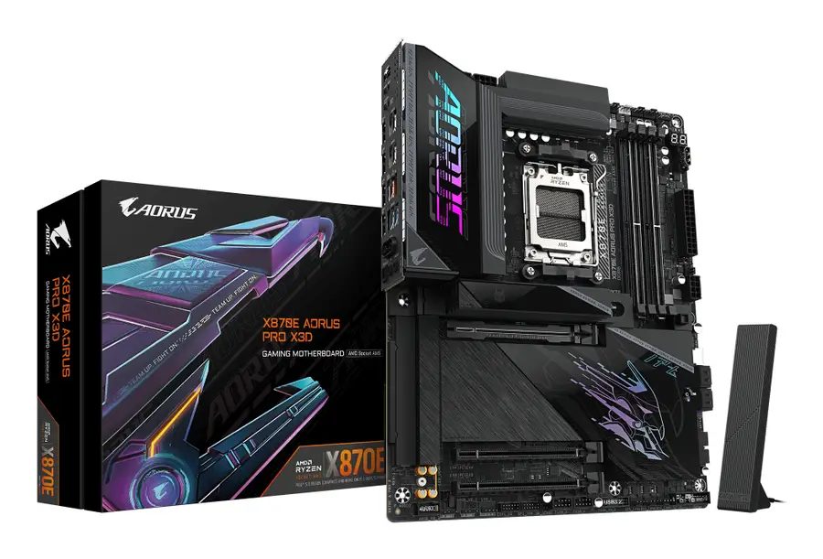 GIGABYTE X870E AORUS PRO X3D Motherboard - Supports AMD Ryzen 9000 CPUs, 18+2+2 Phases Digital VRM, up to 9000Hz DDR5 (OC), 2xPCIe 5.0 + 2xPCIe 4.0, Wi-Fi 7, 5GbE LAN, USB 4
