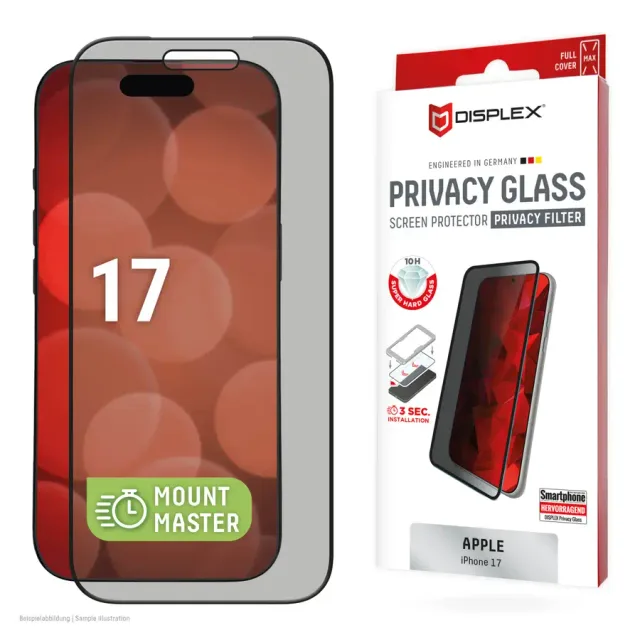 Displex Privacy Screen Protector (10H) for Apple iPhone 17, Privacy Filter