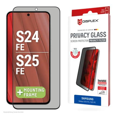 Displex Privacy Screen Protector (10H) for Samsung Galaxy S25 FE/S24 FE, Eco Mounting Frame, Privacy Filter