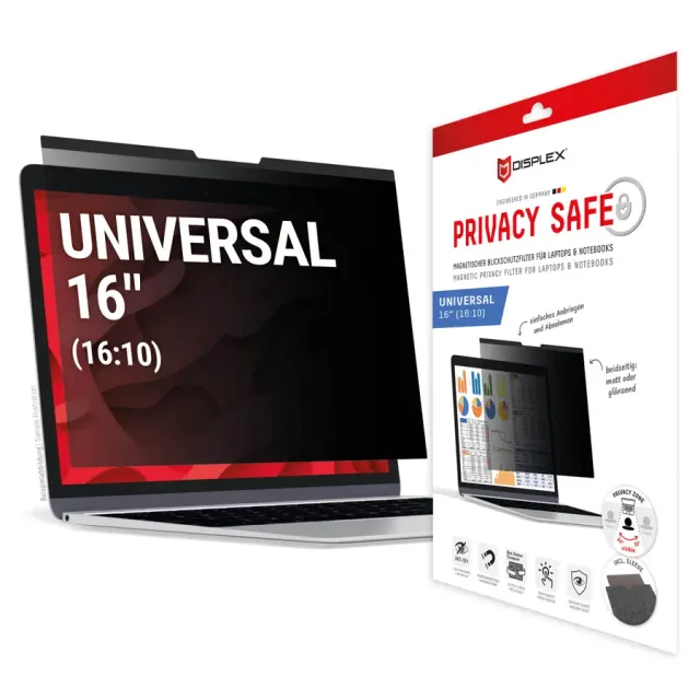 Displex PRIVACY SAFE magnetic 2-way privacy filter for Laptop/ Notebook 16" (16:10)