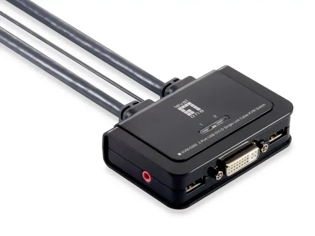 LevelOne 2-Port USB DVI-D Single Link Cable KVM Switch, audio support