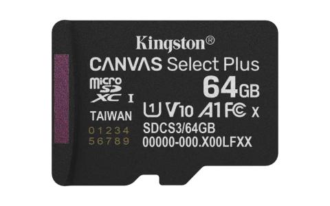 Kingston Technology 64GB micSDXC Canvas Select Plus Gen3 100R A1 Single Pack w/o ADP