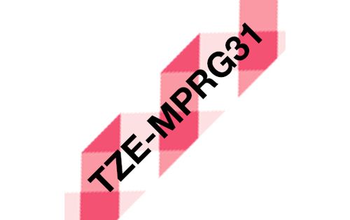 TZe-MPRG31 12mm Red Checkered on Black Laminated Tape