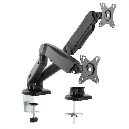 VALUE Dual LCD-Arm, Tischmontage, Gasfeder, 5 Gelenke, 12-27 Zoll, Bis 2x 6,5 Kg, Black