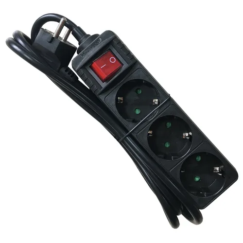 3-Socket Power Strip - 1.5m Black PVC
