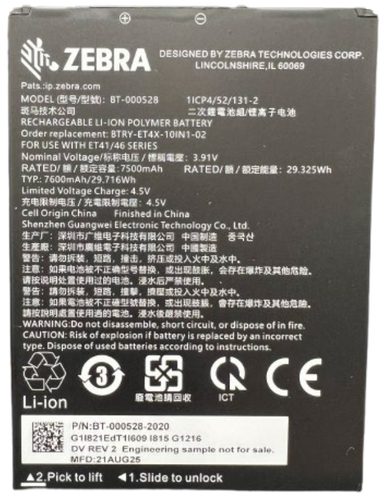Zebra BTRYET40110INC01 Internal Standard Battery, 10