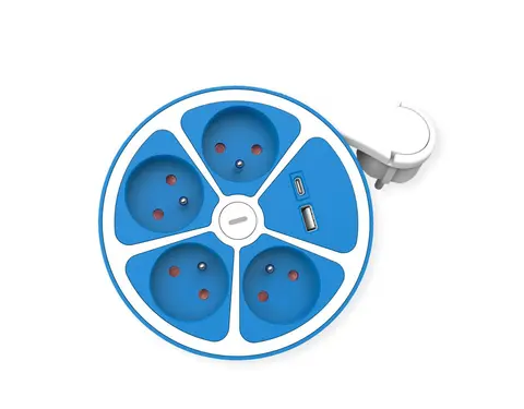 ROLINE 4-Fach Steckdosenleiste Mit Schalter, Rund, UTE Version, USB-Charger A C, Blau, 1,5 M