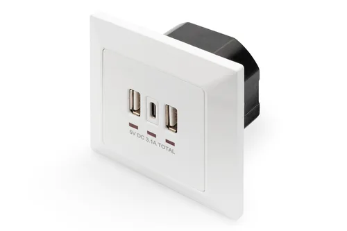 DIGITUS Flush Mount Ladedose USB 2x USB A 1x USB Type-C, Weiss