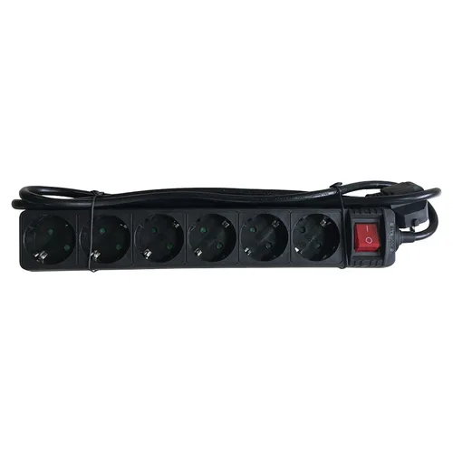 6-Socket Power Strip - 1.5m Black PVC