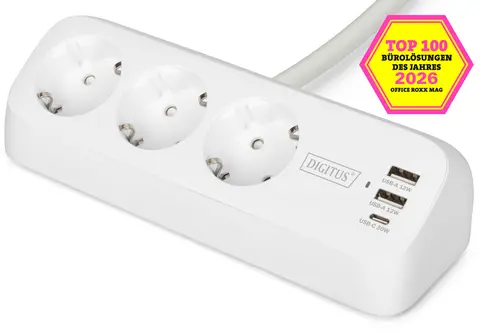 3-Way Power Strip With USB-A USB-C - White