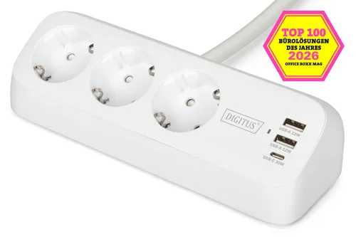 3-Way Power Strip With USB-A USB-C - White
