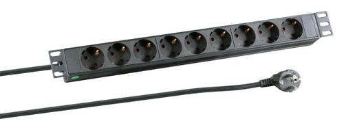 HE Steckdosenleiste 9xCEE 7/3 Ohne Schalter,Alu,Sw 19" 1