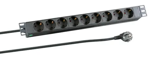HE Steckdosenleiste 9xCEE 7/3 Ohne Schalter,Alu,Sw 19" 1