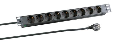HE Steckdosenleiste 9xCEE 7/3 Ohne Schalter,Alu,Sw 19" 1