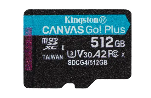CARD KINGSTON 512GB MicroXC Canvas Go Plus Gen4 200R A2 U3 Single Pack W/O ADP