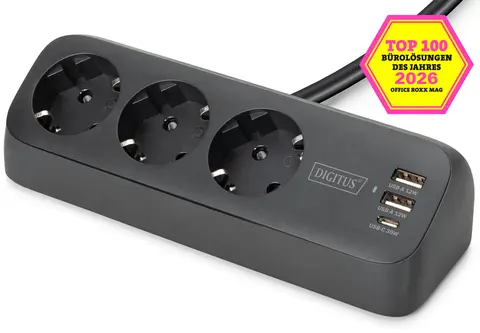 3-Way Power Strip With USB-A USB-C - Black