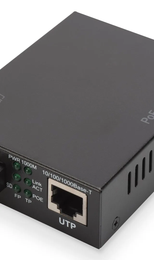 Gigabit PoE media converter, RJ45 / SC, SM, PSE