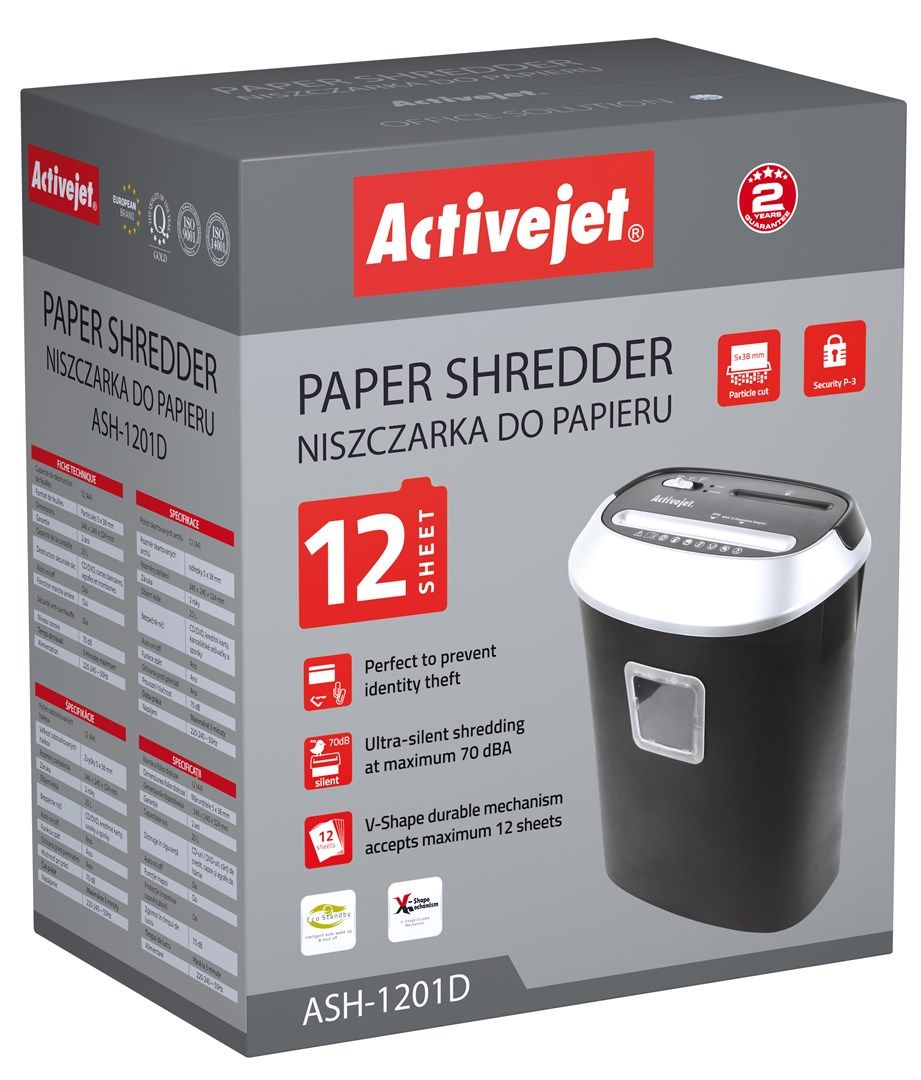 Activejet ASH-1201D Shredder, P-3 Security, 25L Capacity