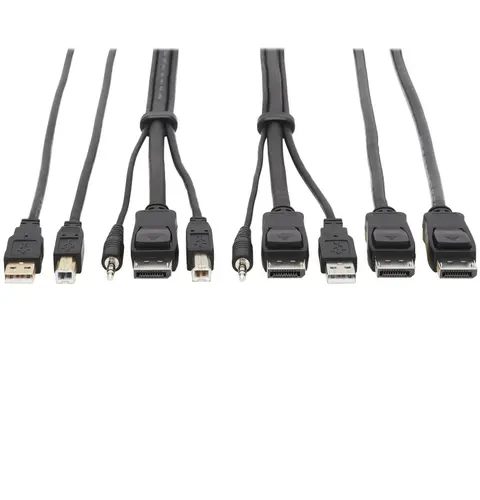 Tripp Lite DisplayPort KVM Cable Kit - DP, USB, 3.5 mm Audio (3xM/3xM) + USB (M/M) + DP (M/M), 4K, 6 ft. (1.83 m), Black