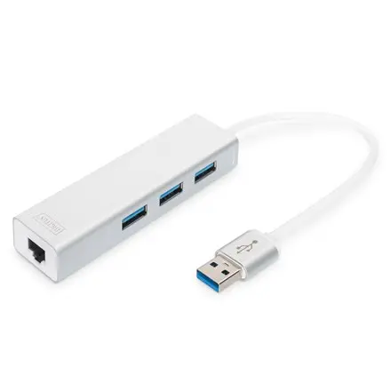 Digitus USB 3.0 3-Port Hub With Gigabit LAN Adapter