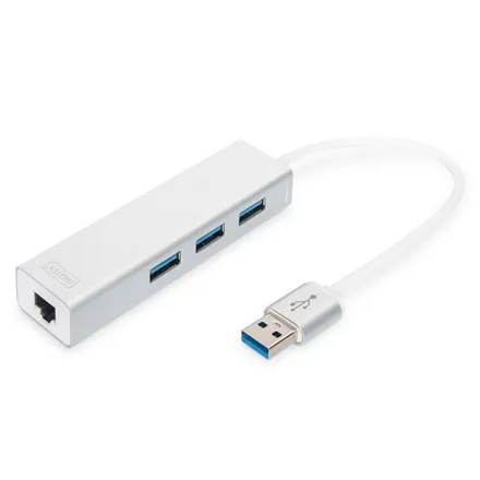 Digitus USB 3.0 3-Port Hub With Gigabit LAN Adapter