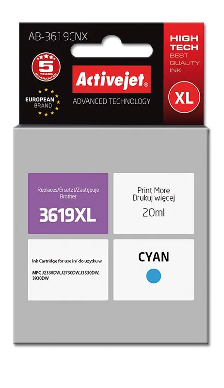 Activejet AB-3619CNX Cyan Ink Cartridge - Brother LC3619C XL