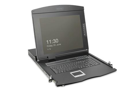 Modular HD LCD KVM console with 19" TFT, 8-port CAT5 KVM connection, touchpad, Swiss keyboard layout