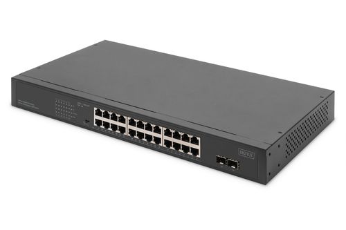 24-Port Gigabit Netzwerkswitch, 19 Zoll, unmanaged,2 Uplink Ports, SFP
