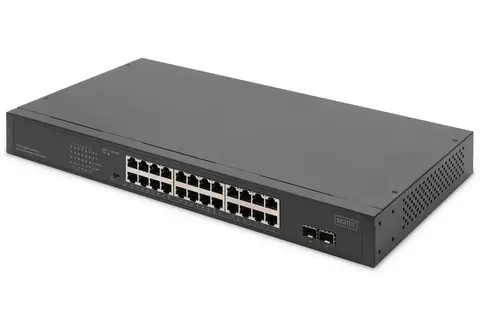24-Port Gigabit Netzwerkswitch, 19 Zoll, unmanaged,2 Uplink Ports, SFP