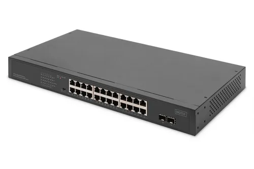 24-Port Gigabit Netzwerkswitch, 19 Zoll, unmanaged,2 Uplink Ports, SFP