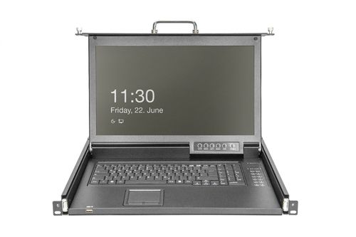 Modular HD LCD KVM console with 17" TFT, 1-port VGA KVM connection, touchpad, Swiss keyboard layout