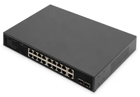 Digitus 16-Port Gigabit PoE Networkswitch, 19 Zoll, unmanaged,2 Uplink Ports, SFP