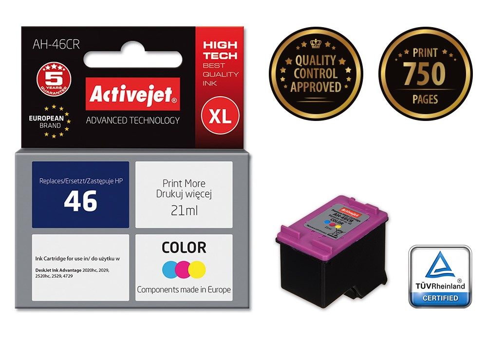 Activejet AH-46CR ink (replacement for HP 46 CZ638AA; Premium; 21 ml; color)